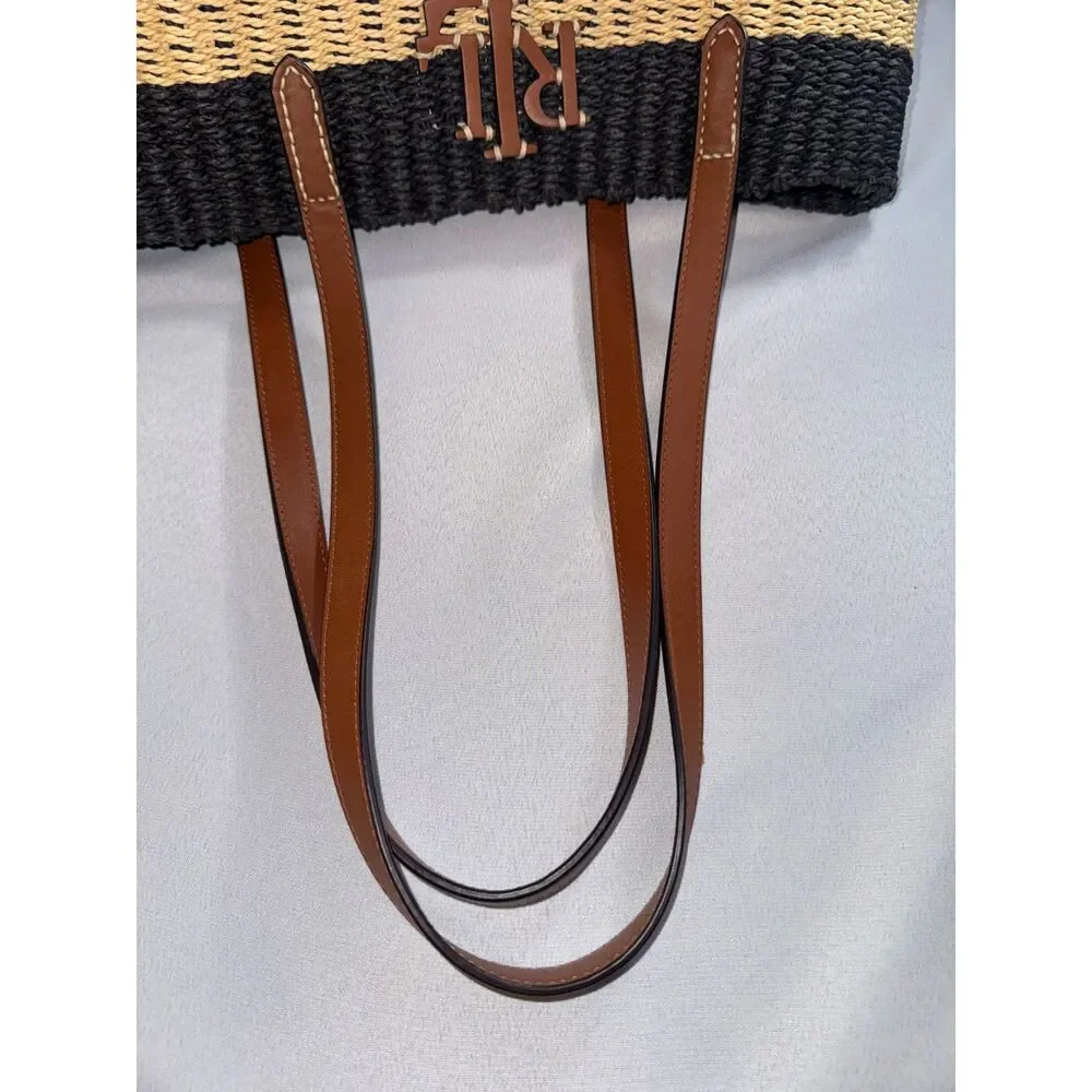 Ralph Lauren, striped Black and Tan straw Bag